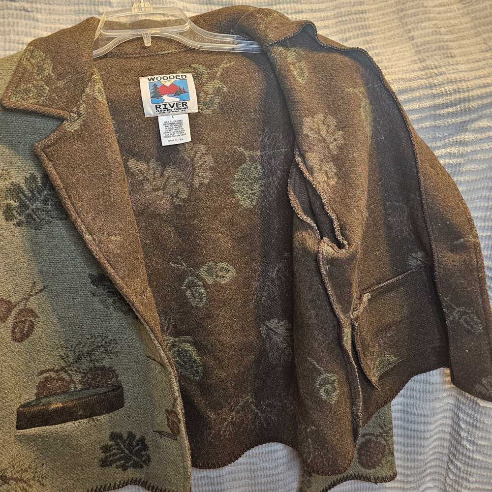 Wooded River Tapestry Jacket Womens Lg Green Brown Nature Squirrel Buttons USA - Picture 7 of 7